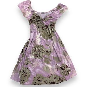 purple floral babydoll milkmaid dress